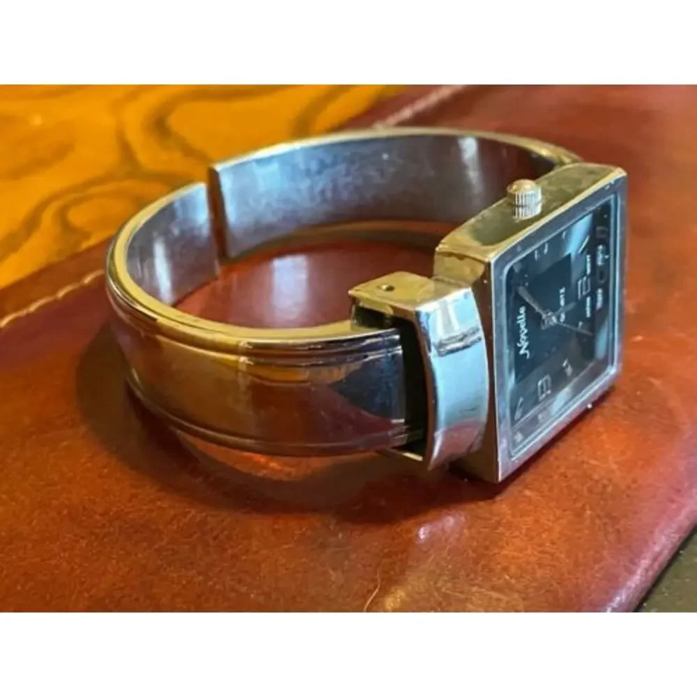 Women's Silver Tone Novelle Watch, Bangle Bracelet, Black and Gray Face